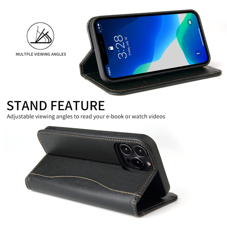 For iPhone 13 Genuine Leather Horizontal Flip Leather Case with Holder & Card Slots & Wallet(Black) - iPhone 13 Cases by buy2fix | Online Shopping UK | buy2fix