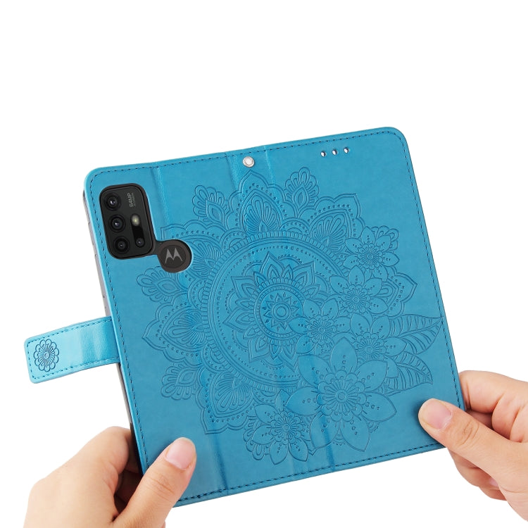 7-petal Flowers Embossing Pattern Horizontal Flip PU Leather Case with Holder & Card Slots & Wallet & Photo Frame For Motorola Moto G30 / G10 / G10 Power / G20(Blue) - Motorola Cases by buy2fix | Online Shopping UK | buy2fix