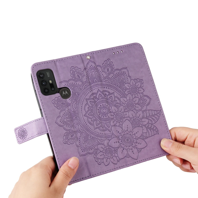 7-petal Flowers Embossing Pattern Horizontal Flip PU Leather Case with Holder & Card Slots & Wallet & Photo Frame For Motorola Moto G30 / G10 / G10 Power / G20(Light Purple) - Motorola Cases by buy2fix | Online Shopping UK | buy2fix