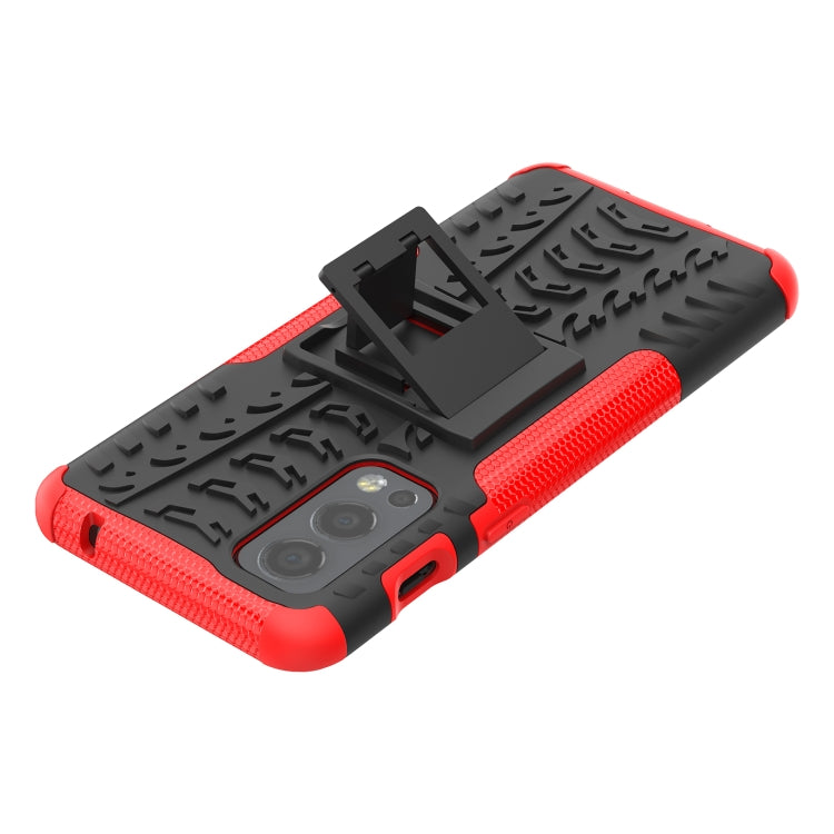 For OnePlus Nord 2 5G Tire Texture Shockproof TPU+PC Protective Case with Holder(Red) - OnePlus Cases by buy2fix | Online Shopping UK | buy2fix