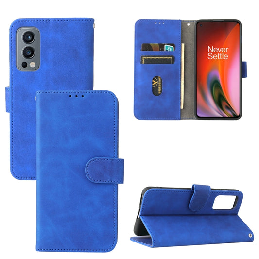 For OnePlus Nord 2 5G Solid Color Skin Feel Magnetic Buckle Horizontal Flip Calf Texture PU Leather Case with Holder & Card Slots & Wallet(Blue) - OnePlus Cases by buy2fix | Online Shopping UK | buy2fix