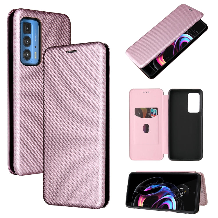 For Motorola Edge 20 Pro Carbon Fiber Texture Horizontal Flip TPU + PC + PU Leather Case with Card Slot(Pink) - Motorola Cases by buy2fix | Online Shopping UK | buy2fix