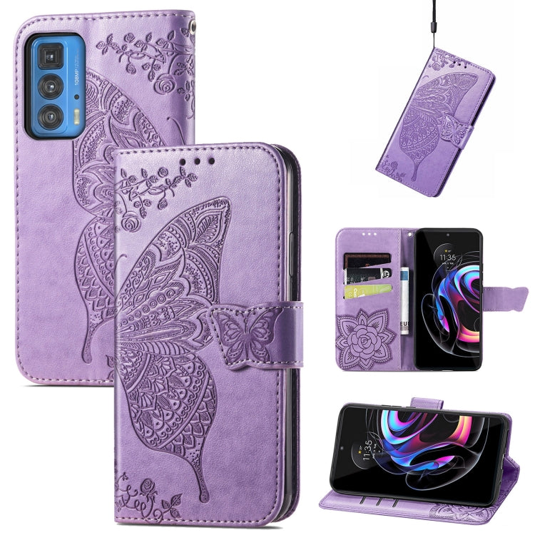 Butterfly Love Flowers Embossed Horizontal Flip Leather Case with Holder & Card Slots & Wallet & Lanyard For Motorola Edge 20 Pro(Light Purple) - Motorola Cases by buy2fix | Online Shopping UK | buy2fix