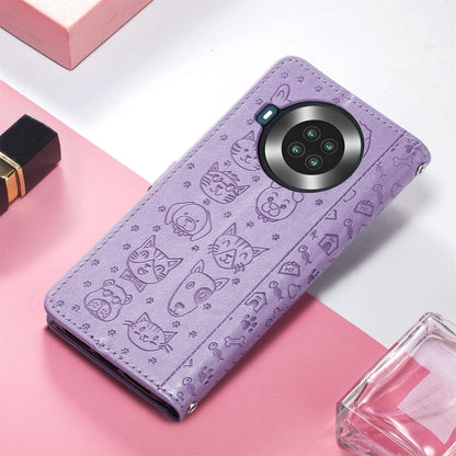 For CUBOT Note 20 Lovely Cat and Dog Embossing Pattern Horizontal Flip Leather Case , with Holder & Card Slots & Wallet & Cartoon Clasp & Lanyard(Purple) - More Brand by buy2fix | Online Shopping UK | buy2fix