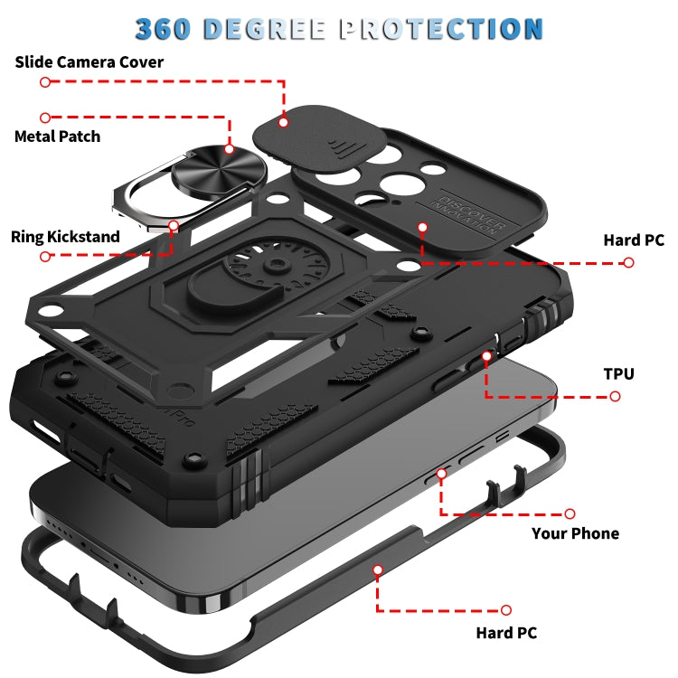 For iPhone 13 Pro Sliding Camera Cover Design TPU + PC Protective Case with 360 Degree Rotating Holder & Card Slot (Black+Black) - iPhone 13 Pro Cases by buy2fix | Online Shopping UK | buy2fix