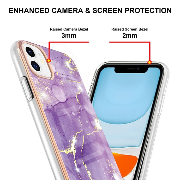 For iPhone 11 Electroplating Marble Pattern Dual-side IMD TPU Shockproof Case (Purple 002) - iPhone 11 Cases by buy2fix | Online Shopping UK | buy2fix