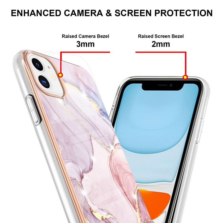 For iPhone 11 Electroplating Marble Pattern Dual-side IMD TPU Shockproof Case (Rose Gold 005) - iPhone 11 Cases by buy2fix | Online Shopping UK | buy2fix