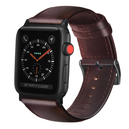 For Apple Watch Series 9&8&7 41mm / SE 3&SE 2&6&SE&5&4 40mm / 3&2&1 38mm Oil Wax Genuine Leather Strap Watch Band(Red Brown) - Watch Bands by buy2fix | Online Shopping UK | buy2fix