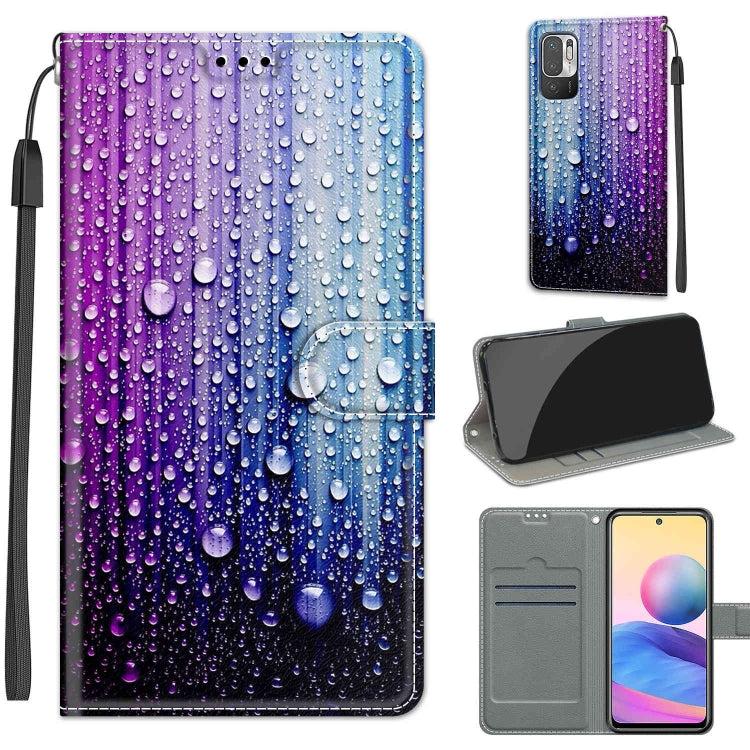 Voltage Coloured Drawing Magnetic Clasp Horizontal Flip PU Leather Case with Holder & Card Slots For Xiaomi Redmi Note 10 5G(C05 Purple Blue Water Drops) - Xiaomi Cases by buy2fix | Online Shopping UK | buy2fix