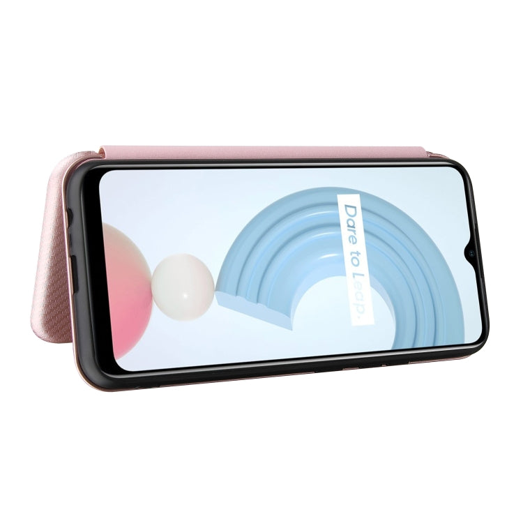 For OPPO Realme C21Y Carbon Fiber Texture Horizontal Flip TPU + PC + PU Leather Case with Card Slot(Pink) - Realme Cases by buy2fix | Online Shopping UK | buy2fix