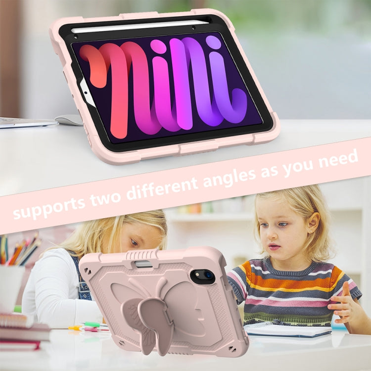 For iPad mini 6 Pure Color PC + Silicone Anti-drop Protective Tablet Case with Butterfly Shape Holder & Pen Slot(Rose Pink) - iPad mini 6 Cases by buy2fix | Online Shopping UK | buy2fix