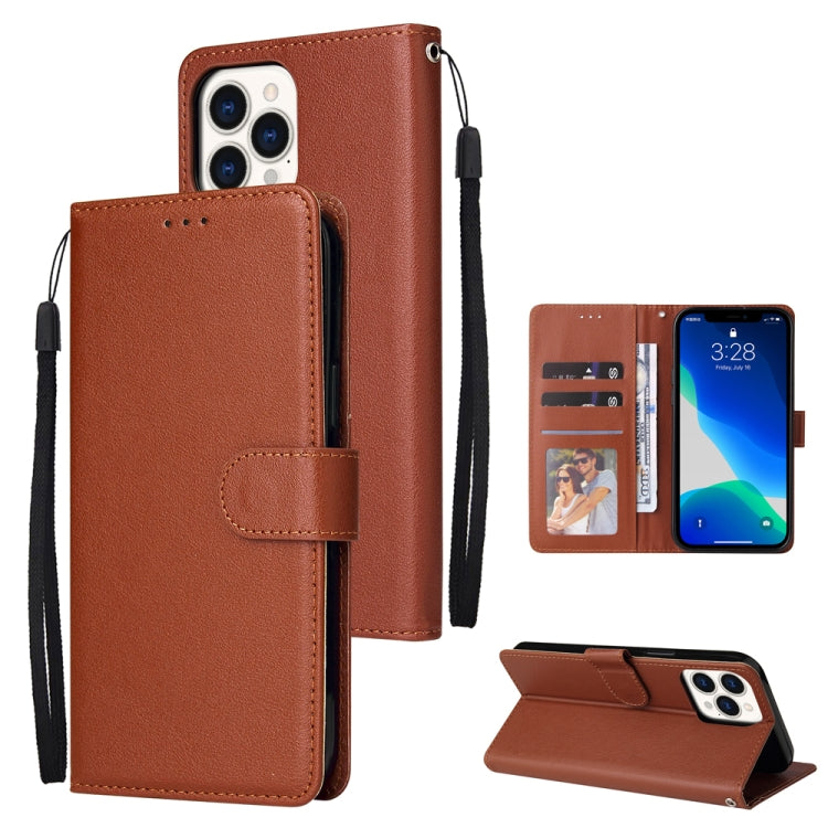 For iPhone 13 mini Multifunctional Horizontal Flip Leather Case, with Three Card Slot & Holder & Photo Frame & Lanyard (Brown) - iPhone 13 mini Cases by buy2fix | Online Shopping UK | buy2fix