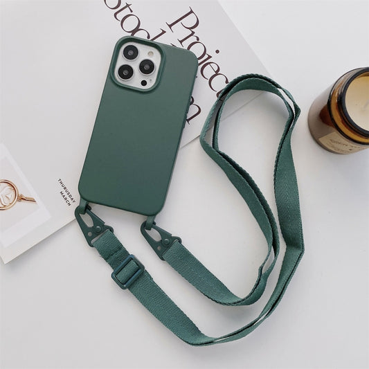 For iPhone 11 Elastic Silicone Protective Case with Wide Neck Lanyard (Dark Green) - iPhone 11 Cases by buy2fix | Online Shopping UK | buy2fix