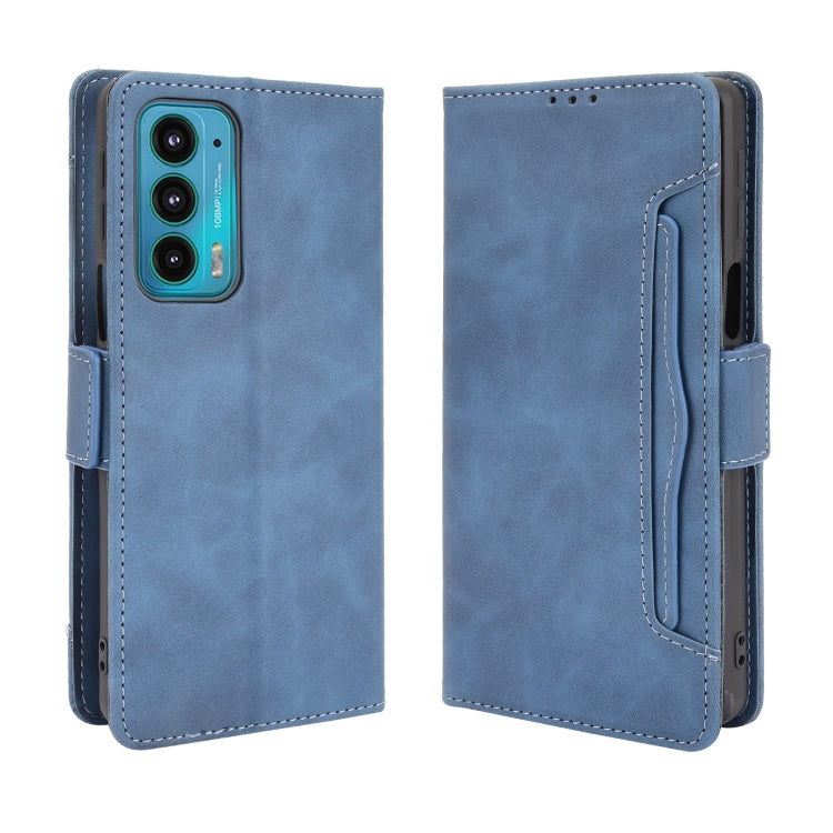 For Motorola Edge 20 Skin Feel Calf Pattern Horizontal Flip Leather Case with Holder & Card Slots & Photo Frame(Blue) - Motorola Cases by buy2fix | Online Shopping UK | buy2fix