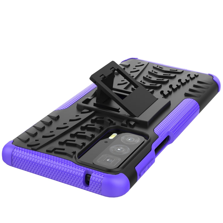 For Motorola Edge 20 Pro Tire Texture Shockproof TPU+PC Protective Case with Holder(Purple) - Motorola Cases by buy2fix | Online Shopping UK | buy2fix