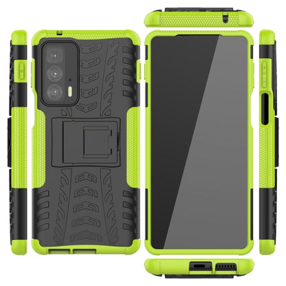 For Motorola Edge 20 Pro Tire Texture Shockproof TPU+PC Protective Case with Holder(Green) - Motorola Cases by buy2fix | Online Shopping UK | buy2fix