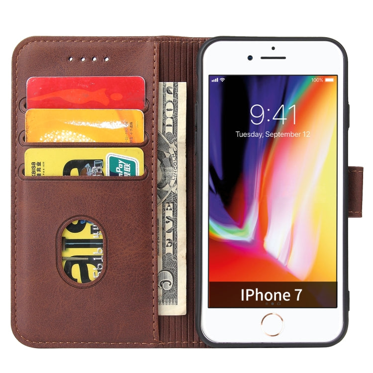 For iPhone SE 2022 / SE 2020 / 8 / 7 Calf Texture Buckle Horizontal Flip Leather Case with Holder & Card Slots & Wallet(Brown) - iPhone SE 2022 / 2020 / 8 / 7 Cases by buy2fix | Online Shopping UK | buy2fix