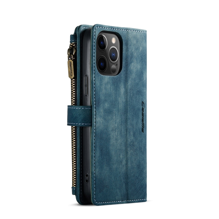 For iPhone 12 Pro Max CaseMe-C30 PU + TPU Multifunctional Horizontal Flip Leather Case with Holder & Card Slot & Wallet & Zipper Pocket(Blue) - iPhone 12 Pro Max Cases by CaseMe | Online Shopping UK | buy2fix