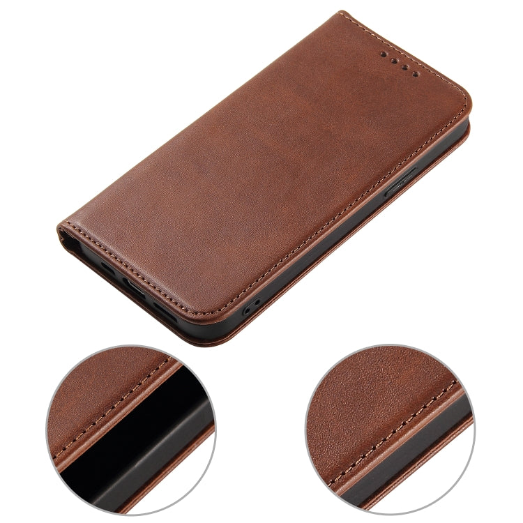 For iPhone 12 / 12 Pro Calf Texture Magnetic Horizontal Flip Leather Case with Holder & Card Slots & Wallet(Brown) - iPhone 12 / 12 Pro Cases by buy2fix | Online Shopping UK | buy2fix