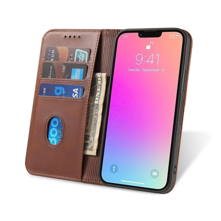 For iPhone 12 Pro Max Calf Texture Magnetic Horizontal Flip Leather Case with Holder & Card Slots & Wallet(Brown) - iPhone 12 Pro Max Cases by buy2fix | Online Shopping UK | buy2fix