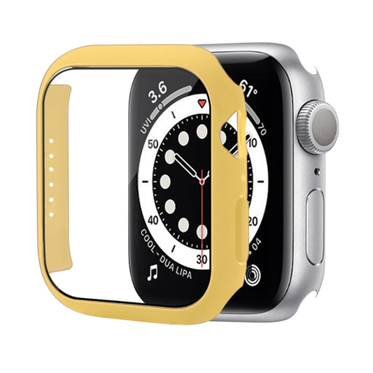 Shockproof PC Protective Case with Tempered Glass Film For Apple Watch Series 8 / 7 41mm(Yellow) - Watch Cases by buy2fix | Online Shopping UK | buy2fix
