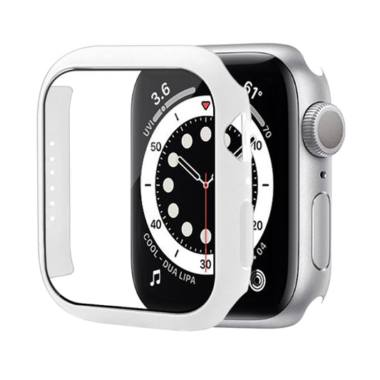 Shockproof PC Protective Case with Tempered Glass Film For Apple Watch Series 8 / 7 45mm(White) - Watch Cases by buy2fix | Online Shopping UK | buy2fix