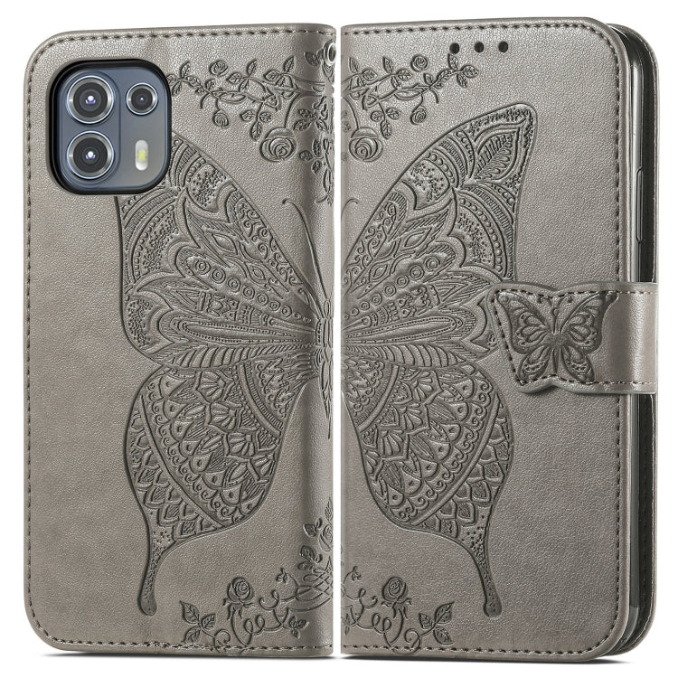 For Motorola Moto Edge 20 Lite Butterfly Love Flower Embossed Horizontal Flip Leather Case with Holder & Card Slots & Wallet & Lanyard(Gray) - Motorola Cases by buy2fix | Online Shopping UK | buy2fix