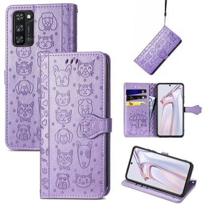 For Blackview A100 Lovely Cat and Dog Embossing Pattern Horizontal Flip Leather Case , with Holder & Card Slots & Wallet & Cartoon Clasp & Lanyard(Purple) - More Brand by buy2fix | Online Shopping UK | buy2fix