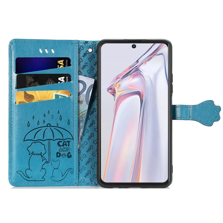 For Blackview A100 Lovely Cat and Dog Embossing Pattern Horizontal Flip Leather Case , with Holder & Card Slots & Wallet & Cartoon Clasp & Lanyard(Blue) - More Brand by buy2fix | Online Shopping UK | buy2fix