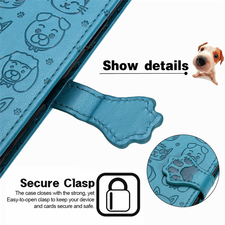 For Blackview A100 Lovely Cat and Dog Embossing Pattern Horizontal Flip Leather Case , with Holder & Card Slots & Wallet & Cartoon Clasp & Lanyard(Blue) - More Brand by buy2fix | Online Shopping UK | buy2fix