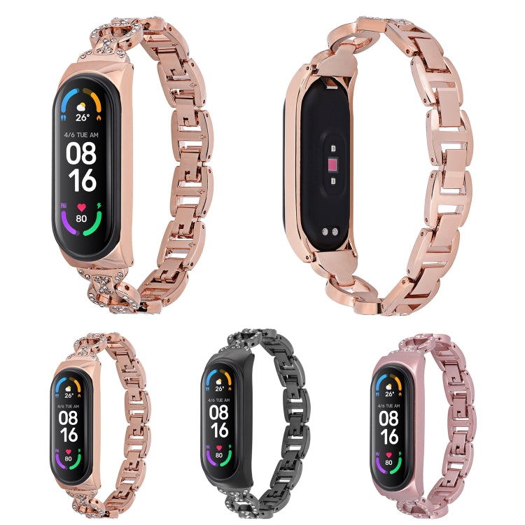 For Xiaomi Mi Band 6 / 5 8-shaped Diamond Alloy Watch Band(Rose Gold) - Watch Bands by buy2fix | Online Shopping UK | buy2fix