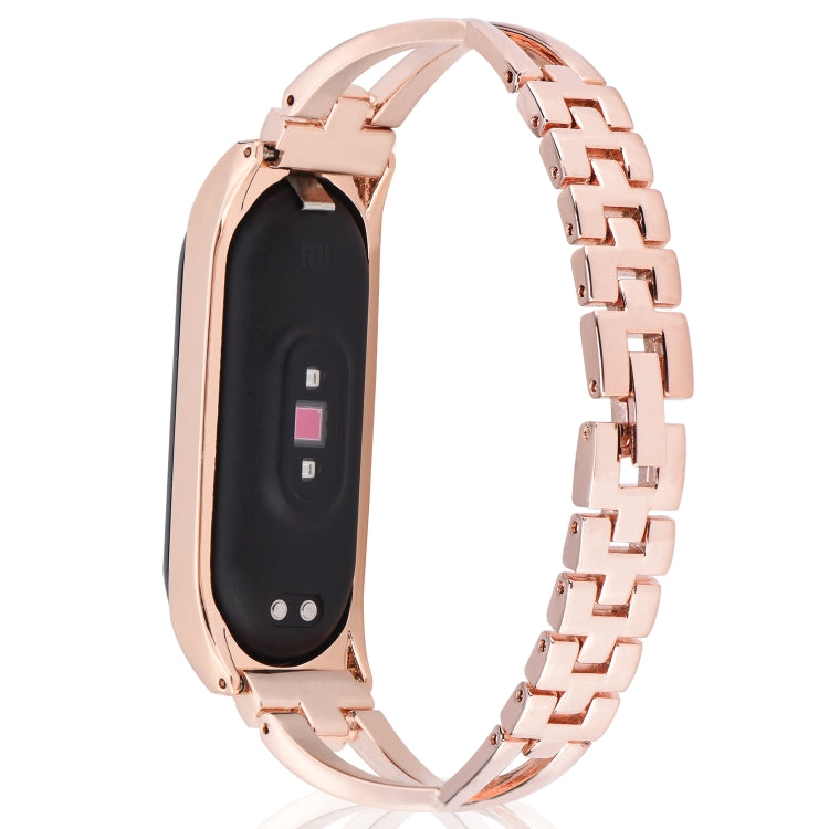 For Xiaomi Mi Band 6 / 5 X-shaped Diamond Alloy Watch Band(Rose Gold) - Watch Bands by buy2fix | Online Shopping UK | buy2fix