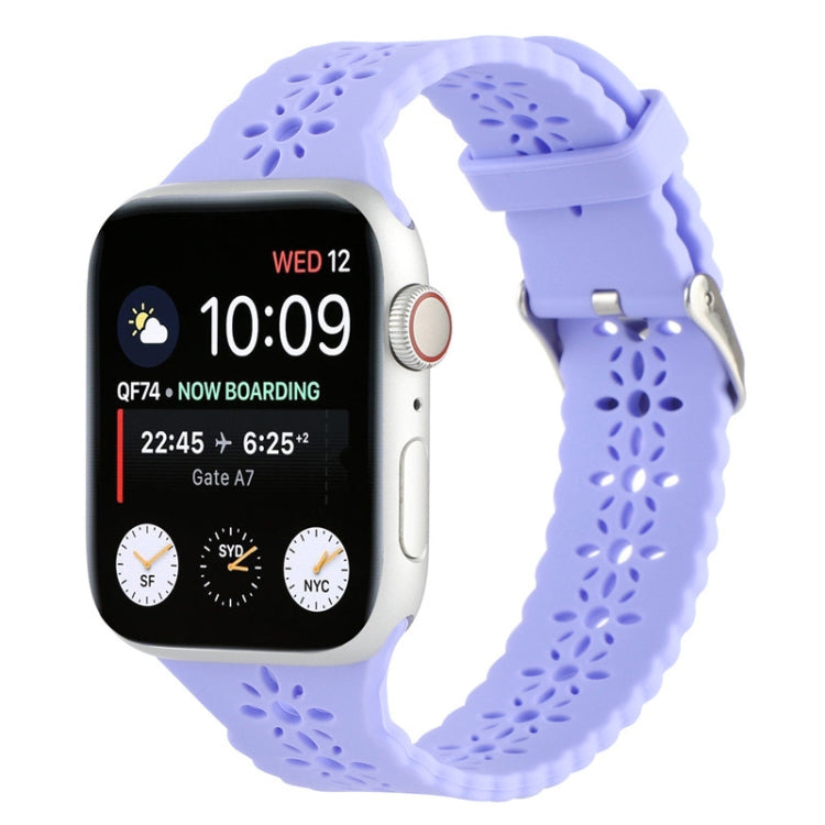 Hollow Out Silicone Watch Band For Apple Watch Ultra 49mm&Watch Ultra 2 49mm / Series 9&8&7 45mm / SE 3&SE 2&6&SE&5&4 44mm / 3&2&1 42mm(Light Purple) - Watch Bands by buy2fix | Online Shopping UK | buy2fix