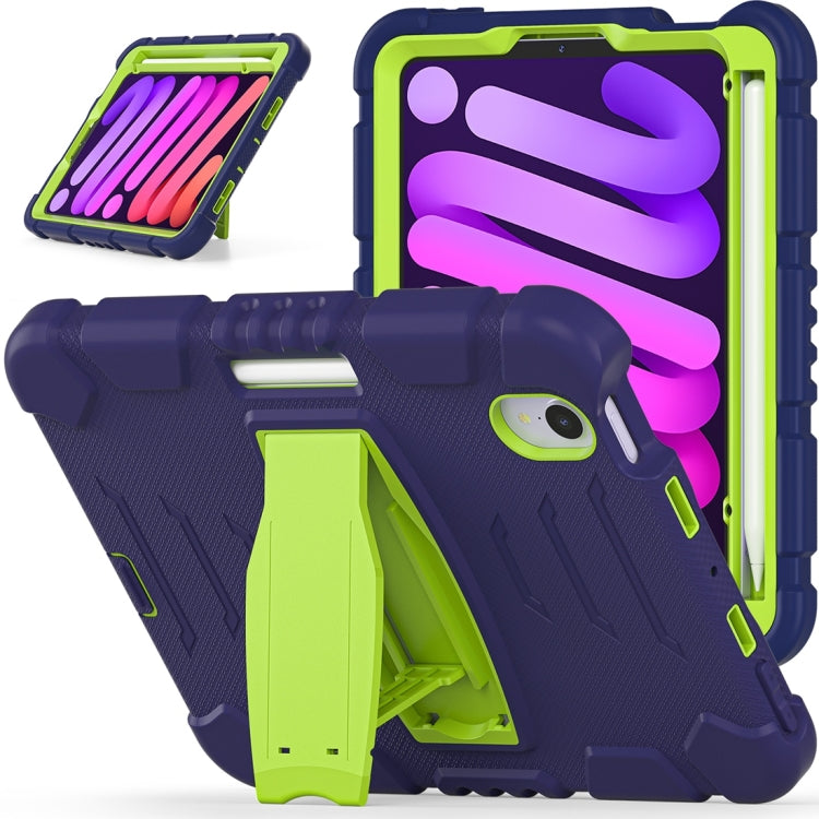 For iPad mini 6 3-Layer Protection Screen Frame + PC + Silicone Shockproof Combination Tablet Case with Holder(NavyBlue+Lime) - iPad mini 6 Cases by buy2fix | Online Shopping UK | buy2fix