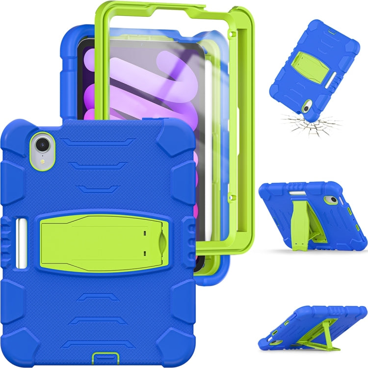 For iPad mini 6 3-Layer Protection Screen Frame + PC + Silicone Shockproof Combination Tablet Case with Holder(Blue+Lime) - iPad mini 6 Cases by buy2fix | Online Shopping UK | buy2fix