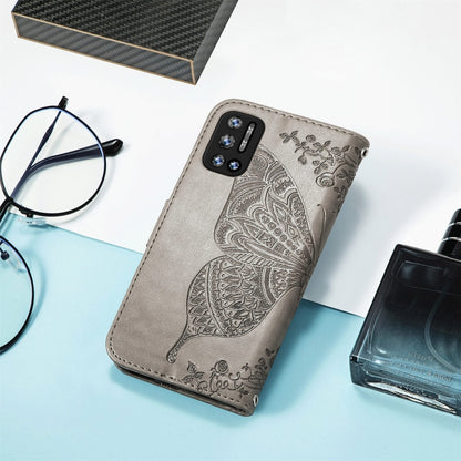For DOOGEE N40 Pro Butterfly Love Flowers Embossed Horizontal Flip Leather Case with Holder & Card Slots & Wallet & Lanyard(Grey) - More Brand by buy2fix | Online Shopping UK | buy2fix