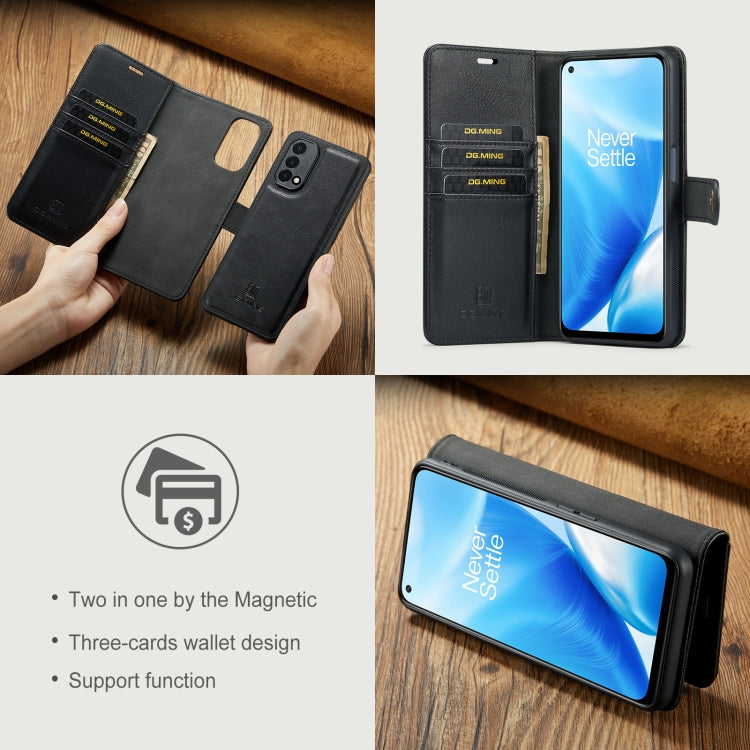 For OnePlus Nord 2 5G DG.MING Crazy Horse Texture Flip Detachable Magnetic Leather Case with Holder & Card Slots & Wallet(Black) - OnePlus Cases by DG.MING | Online Shopping UK | buy2fix