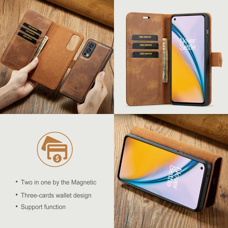 For OnePlus Nord N200 5G DG.MING Crazy Horse Texture Flip Detachable Magnetic Leather Case with Holder & Card Slots & Wallet(Brown) - OnePlus Cases by DG.MING | Online Shopping UK | buy2fix