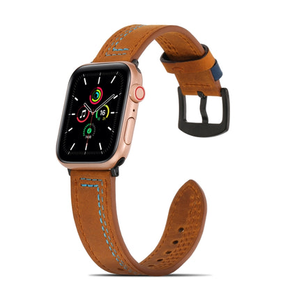 Sewing Matte Leather Watch Band for Apple Watch Series 9&8&7 41mm / SE 3&SE 2&6&SE&5&4 40mm / 3&2&1 38mm(Brown) - Watch Bands by buy2fix | Online Shopping UK | buy2fix