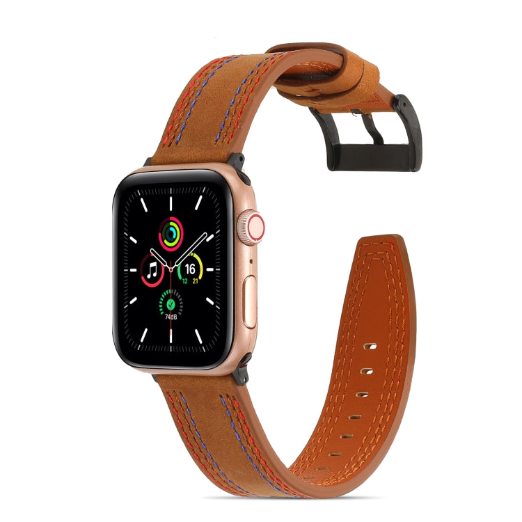 Sewing Matte Leather Watch Band for Apple Watch Ultra 49mm&Watch Ultra 2 49mm / Series 9&8&7 45mm / SE 3&SE 2&6&SE&5&4 44mm / 3&2&1 42mm(Brown) - Watch Bands by buy2fix | Online Shopping UK | buy2fix