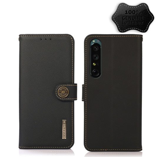 For Sony Xperia 1 IV KHAZNEH Custer Genuine Leather RFID Phone Case(Black) - Sony Cases by buy2fix | Online Shopping UK | buy2fix