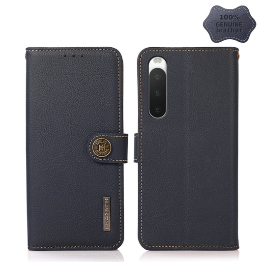 For Sony Xperia 10 IV KHAZNEH Custer Genuine Leather RFID Phone Case(Blue) - Sony Cases by buy2fix | Online Shopping UK | buy2fix