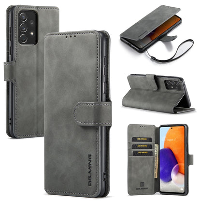 For Samsung Galaxy A73 5G DG.MING Retro Oil Edge Flip Leather Phone Case(Grey) - Galaxy Phone Cases by DG.MING | Online Shopping UK | buy2fix