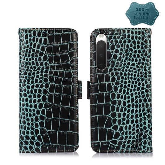 For Sony Xperia 10 IV Crocodile Top Layer Cowhide Leather Phone Case(Green) - Sony Cases by buy2fix | Online Shopping UK | buy2fix