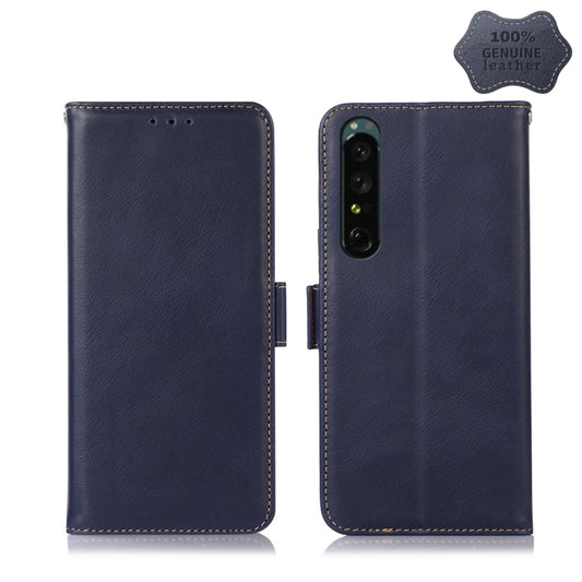 For Sony Xperia 1 IV Crazy Horse Top Layer Cowhide Leather Phone Case(Blue) - Sony Cases by buy2fix | Online Shopping UK | buy2fix