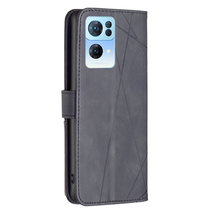 For OPPO Reno7 5G Global BF05 Magnetic Buckle Rhombus Texture Leather Phone Case(Black) - OPPO Cases by buy2fix | Online Shopping UK | buy2fix