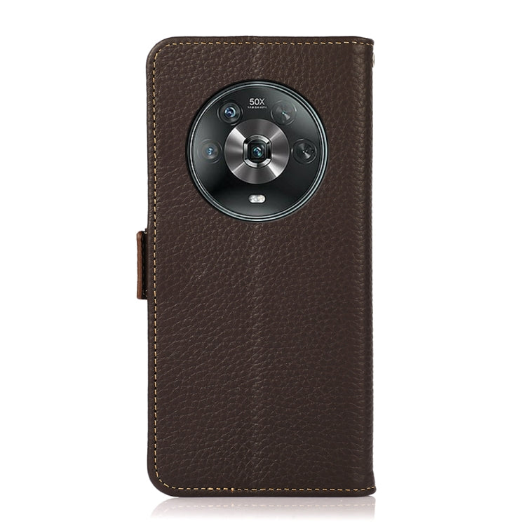 For Honor Magic 4 KHAZNEH Side-Magnetic Litchi Genuine Leather RFID Phone Case(Brown) - Honor Cases by buy2fix | Online Shopping UK | buy2fix