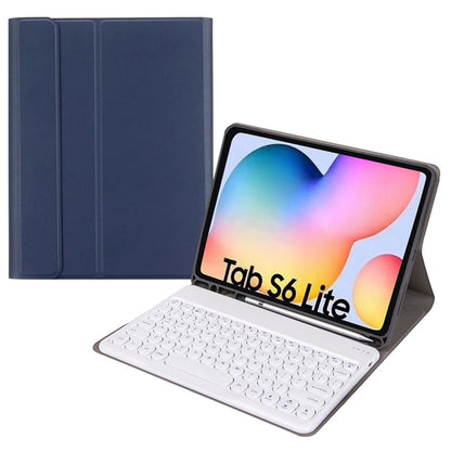 Round Cap Bluetooth Keyboard Leather Case with Pen Slot for Samsung Galaxy Tab S6 Lite, Specification:without Touchpad(Dark Blue+White Keyboard) - Samsung Keyboard by buy2fix | Online Shopping UK | buy2fix