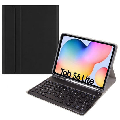 Round Cap Bluetooth Keyboard Leather Case with Pen Slot for Samsung Galaxy Tab S6 Lite, Specification:without Touchpad(Black+Black Keyboard) - Samsung Keyboard by buy2fix | Online Shopping UK | buy2fix