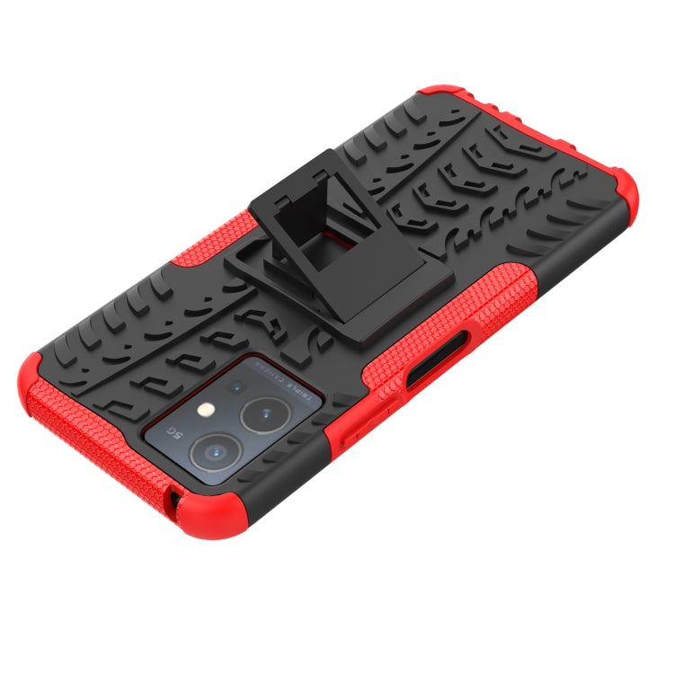 For vivo Y75 / Y55 / T1 5G Tire Texture TPU + PC Phone Case with Holder(Red) - vivo Cases by buy2fix | Online Shopping UK | buy2fix